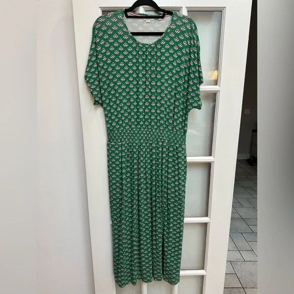 Boden Women's Chic Preppy Green Jersey Midi Stretch Dress Highland Geo Size 14 - Picture 14 of 14